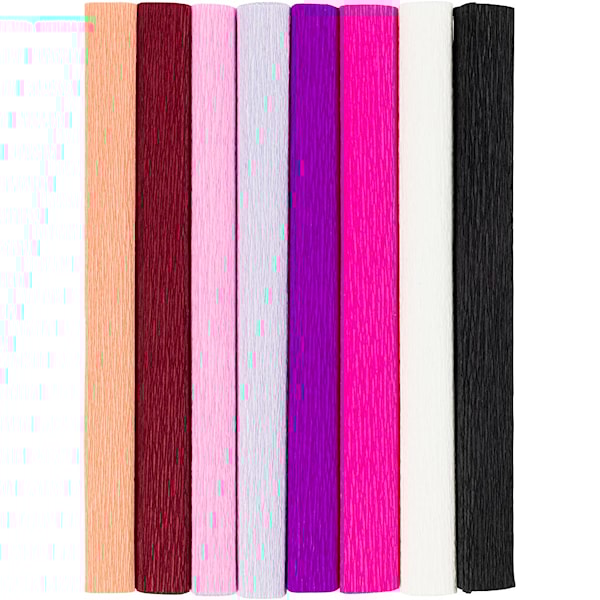 Kreppapir, ark 25x60 cm, Strekk-/krep: 180%, 105 g, lilla/pink harmoni, 8 ark/ 1 pk.