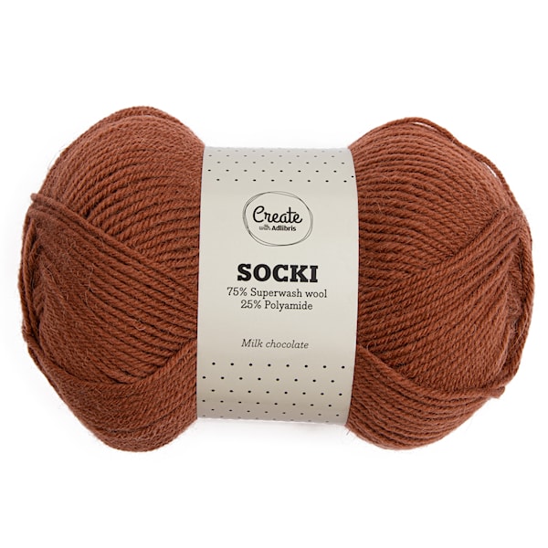 Socki Ensfarget Ullmiks Garn 100 g Milk Chocolate A051 Adlibris