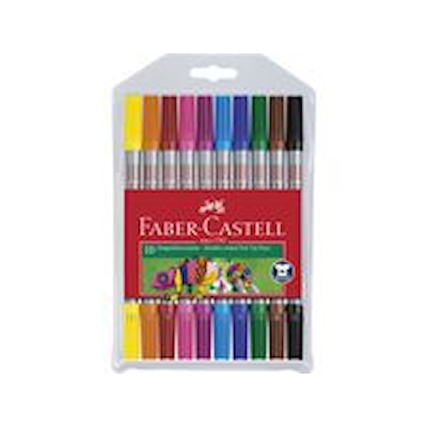 Faber-Castell Fibertusjer Dobbeltspiss Fin/Bred 10 pakning