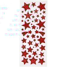 Glitterstickers, ark 10x24 cm, ca. 110 stk., rød, stjerner, 2ark