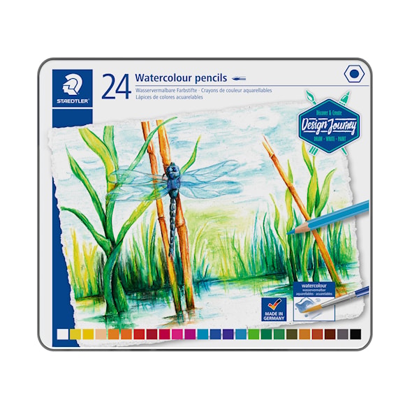 Akvarellpennor i metall box 24-p Design Journey Staedtler