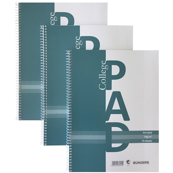 Kollegieblokk A4 Linjert 3-pk 70g/70Blad