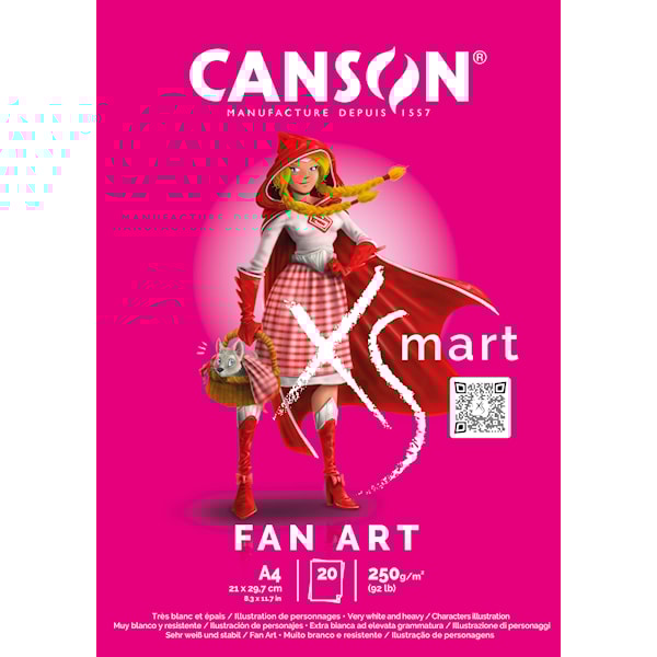Skissepapir A4 limt langside 250g 40 ark Canson XSMART Fan Art