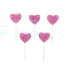 Tårtljus, Rico, Hjärtan, Rosa med Glitter, 5 st.