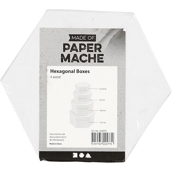 Sekskantede Esker, H: 4+5+6+7 cm, dia. 6,5+8+10+12 cm, hvit, 4 stk./ 1 sett