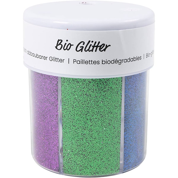 Biologisk nedbrytbart glitter, ass. farger, 6x28 ml/ 1 boks