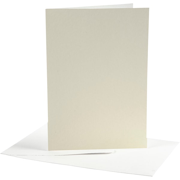Brevkort, kort str. 10,5x15 cm, konvolutt str. 11,5x16,5 cm, råhvit, 10 sett/ 1 pk.