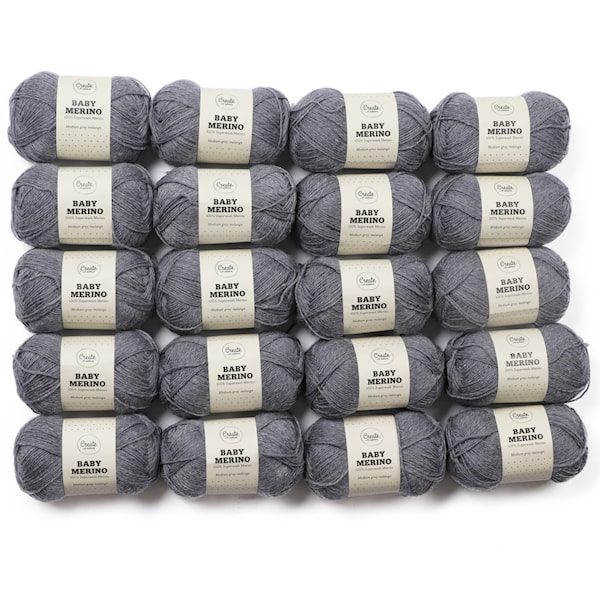 Adlibris Baby Merinoull Garn 50g Medium Grey A007 20-pack