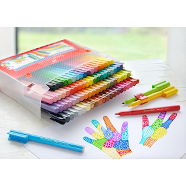 Fiberpenner Connector i koffert med 80 ulike farger + klips Faber-Castell