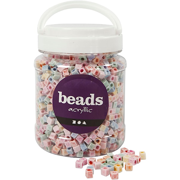 Bokstavperler, str. 6x6 mm, hullstr. 3 mm, 500 g, 700 ml/ 1 boks