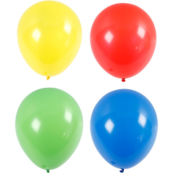 Ballonger, Stor, dia. 41 cm, blå, grønn, rød, gul, 4 stk./ 1 pk.