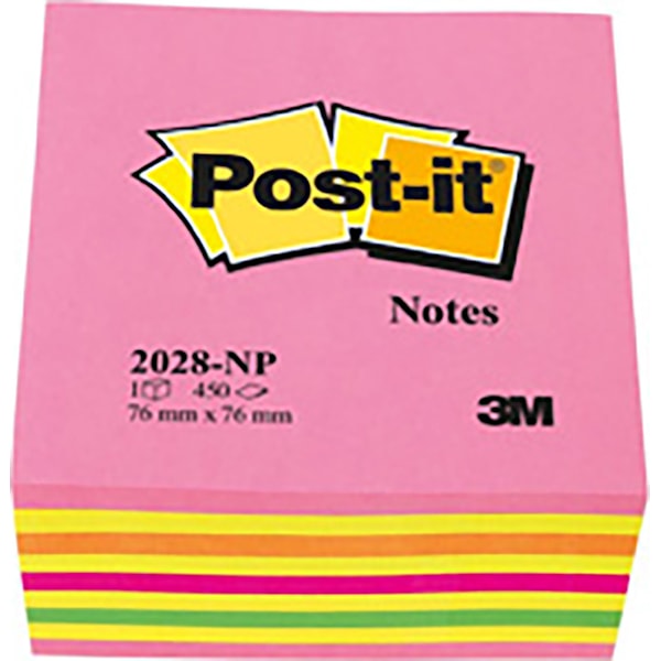 Post-it Kubusblok 76x76mm neonfarver 2028NP m/450 blade