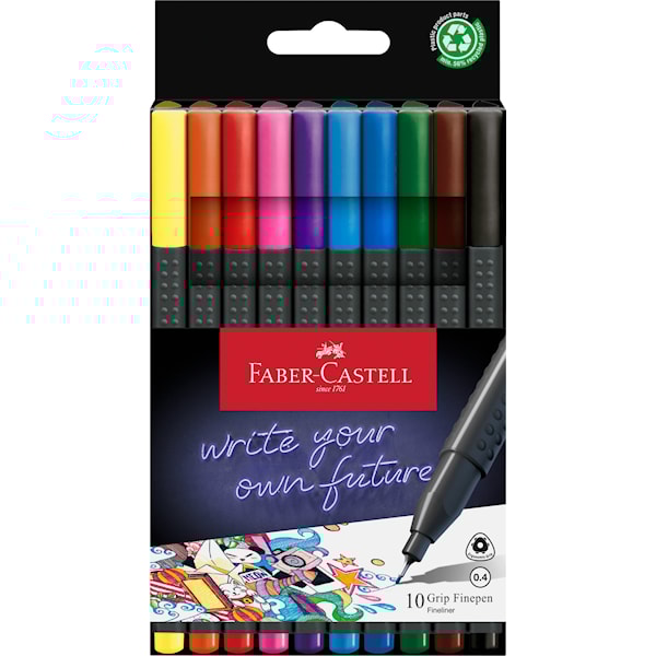 Fiberpenna Grip Finepen 0.4 mm 10-p, Faber-Castell