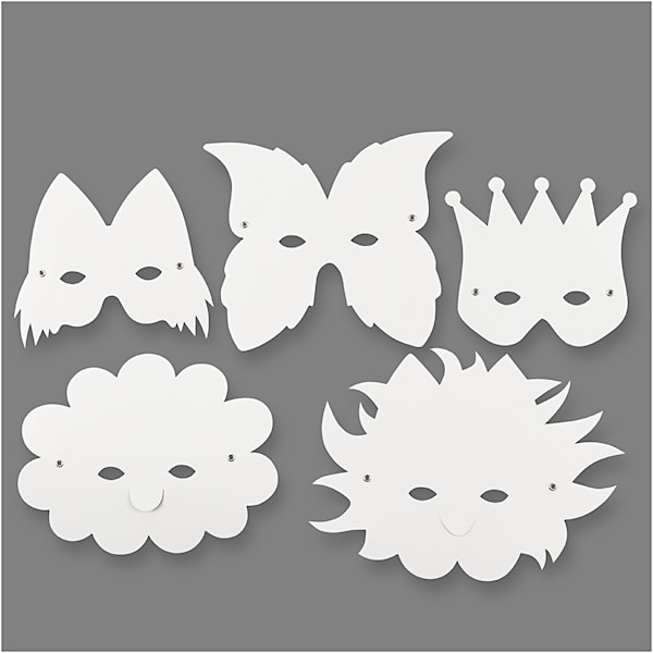 Fantasimasker m. snøreringer og strikk, H: 15-20 cm, 230 g, hvit, 5 stk./ 1 pk.