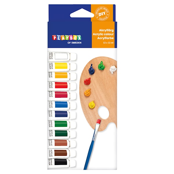 Akrylmaling 12 farger à 12 ml Playbox