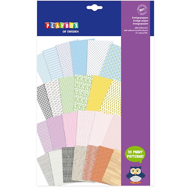 Designpapir selvklebende 25-pakk Playbox