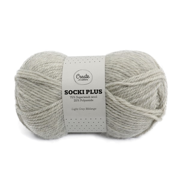 Adlibris Socki Plus Ensfarget Garn 100g Light Grey Melange A049