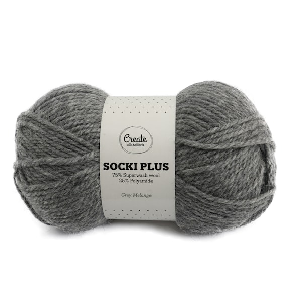 Adlibris Socki Plus Enfärgat Garn 100g Grey Melange A136