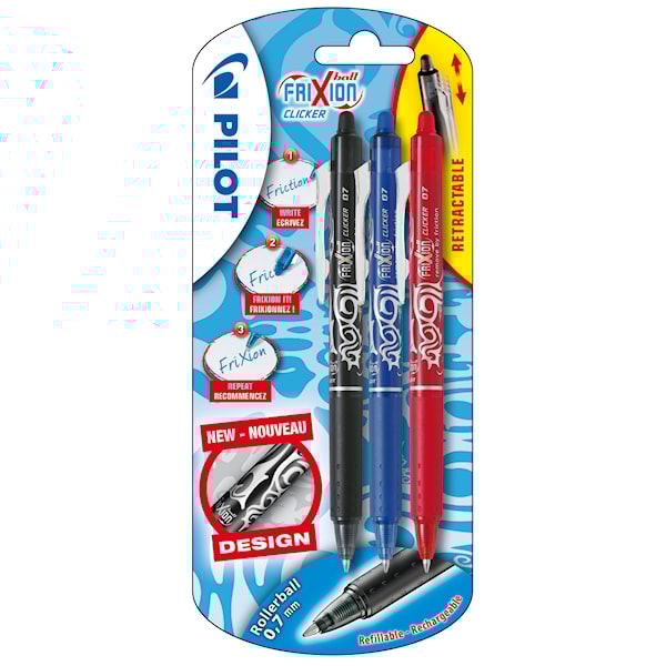 Bläckpenna Pilot Frixion Clicker 3-Pack Svart/Blå/Röd