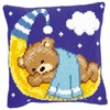 Kirjontapakkaus, ristipisto - Tyynynpäällinen, kuvallinen kangas Bear On The Moon Blue 40 x 40 cm Vervaco