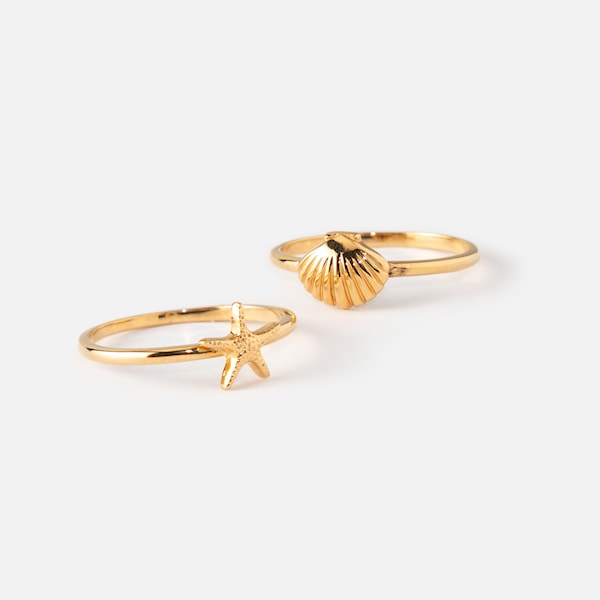Skjell & sjøstjerne ring-sett