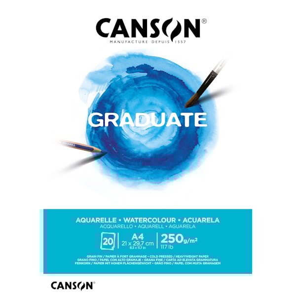 Akvarellpapir A4-blokk 20 ark 250g, Canson Graduate