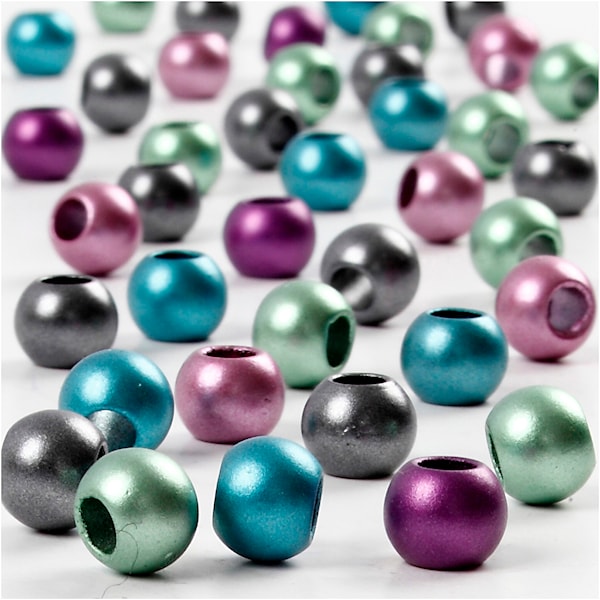 Kongoperler, dia. 10 mm, hullstr. 4 mm, metallic farger, 60 g, 125 ml/ 1 pk.
