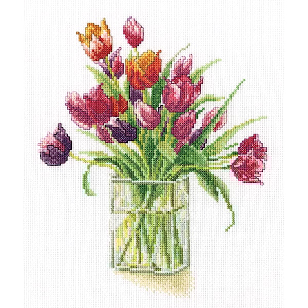 Broderisett med tulipanbukett 19x23 cm RTO