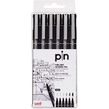 Fineliner Uni Pin 200 Musta 6-kpl, Uni-Ball