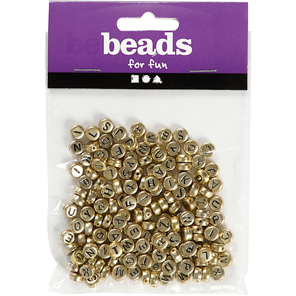 Bokstavperler, dia. 7 mm, hullstr. 1,2 mm, gull, 21 g/ 1 pk.