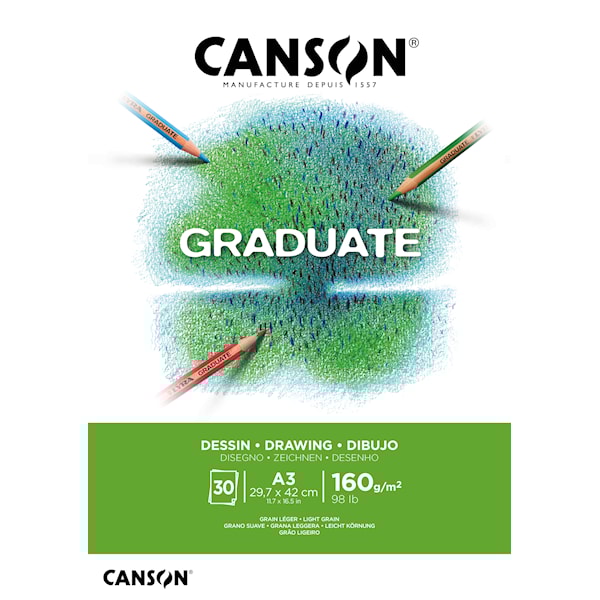 Tegnepapir A3-blokk 30 ark 160g, Canson Graduate