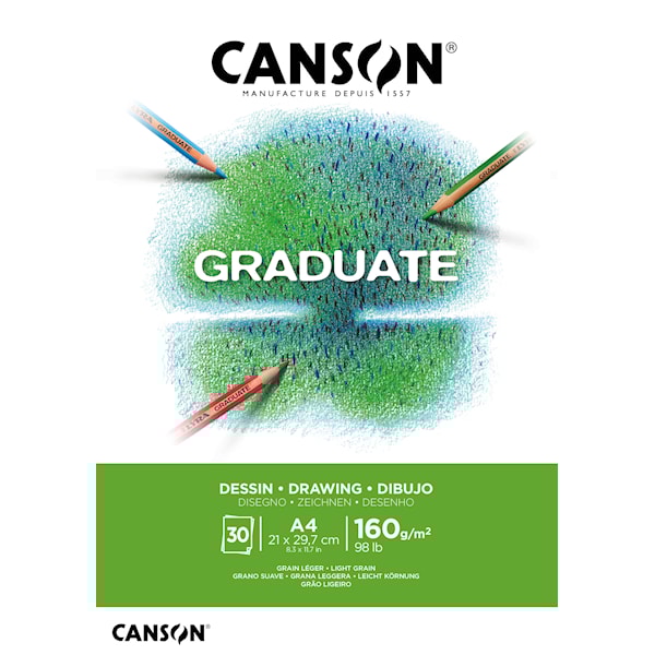 Tegnepapir A4-blokk 30 ark 160g, Canson Graduate