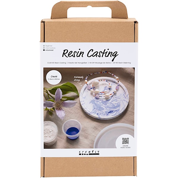 DIY Kit Resin Støping, Rundt brett med marmorering, blå, hvit, 1 pk.