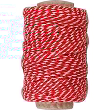 Bomullssnöre, tjocklek 1,1 mm, röd/vit, 50 m/ 1 rl.