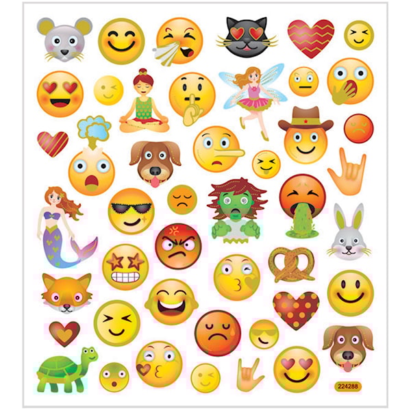 Klistremerker, emojis, ark 15x16,5 cm, 1 ark