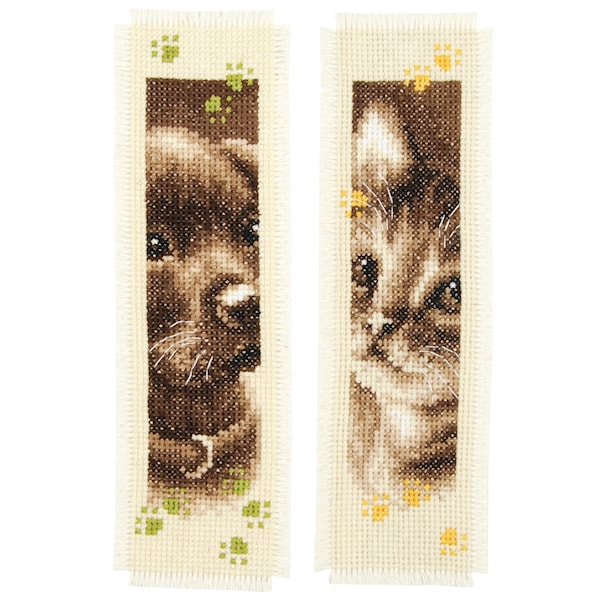 Broderikit Bokmärke Cat And Dog 2 stk 6 x 20 cm Vervaco