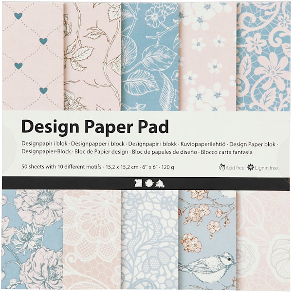 Designpapir i blokk, 120 g, rosa, 50 ark/ 1 pk.