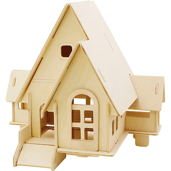 3D Konstruksjonsfigur, Hus med kjørerampe, str. 22,5x17,5x20,5, 1 stk.
