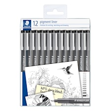 Pigment Liner, 12 olika linjebredd Svart Staedtler