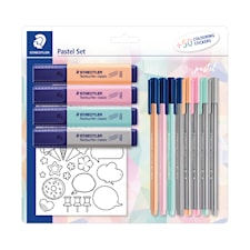 Skrivesett Pastell Penner Markeringspenner + Stickers Staedtler