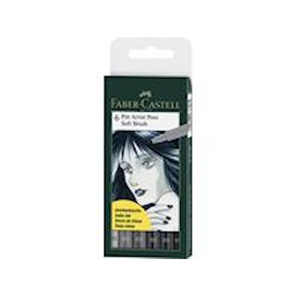 Soft Brush Pen Pitt Artist Faber-Castell Etui 6 st Gråtoner
