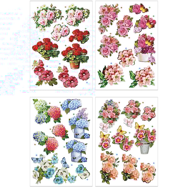3D Motiver, blomster, ark 21x30 cm, 4 ark/ 1 pk.