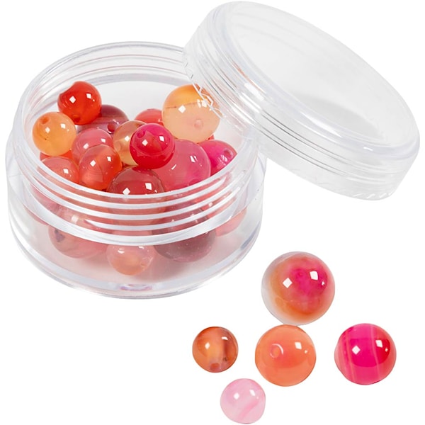 Perler av agat, dia. 6+8+10 mm, hullstr. 0,9-1 mm, beige, rosa, 28 stk./ 1 pk.