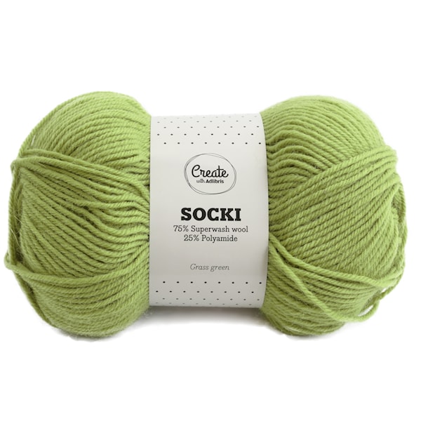 Adlibris Socki Lanka Yksivärinen Villasekoitus 100g Grass Green A093