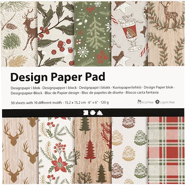 Designpapir i blokk, ark 15,2x15,2 cm, 120 g, brun, rød, 50 ark/ 1 pk.