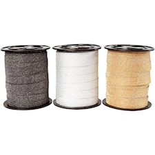 Gavebånd, B: 10 mm, gull, sølv, svart, glitter, 3x15m