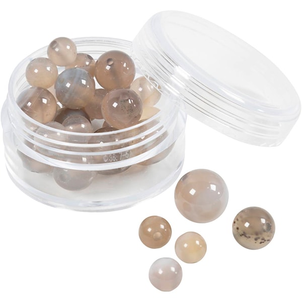Perler av agat, dia. 6+8+10 mm, hullstr. 0,9-1 mm, transparent grå, 28 stk./ 1 pk.