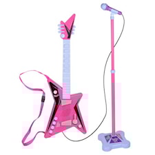 Gitarr & Mikrofon med stativ, Rosa/Grå, Supersonic
