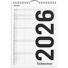 Familjekalender 2026 A4 Black & White 2 kolumner Burde