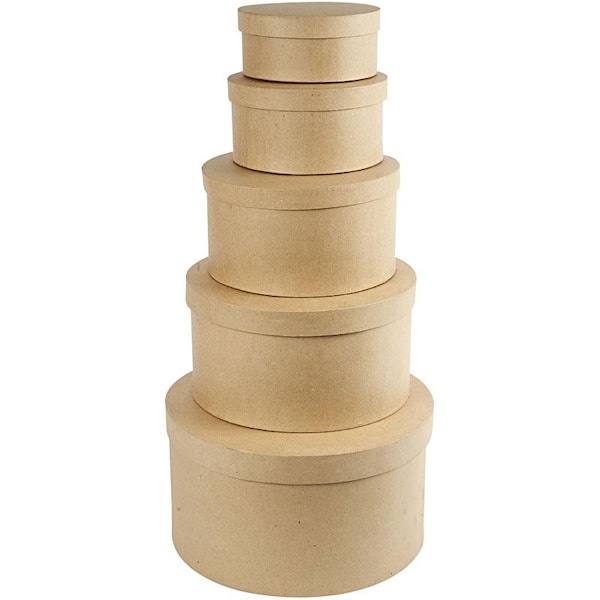Runde Hatteesker, H: 8+10+13+15+19 cm, dia. 16,5+18,5+24+28,5+35,5 cm, 5 stk./ 1 sett